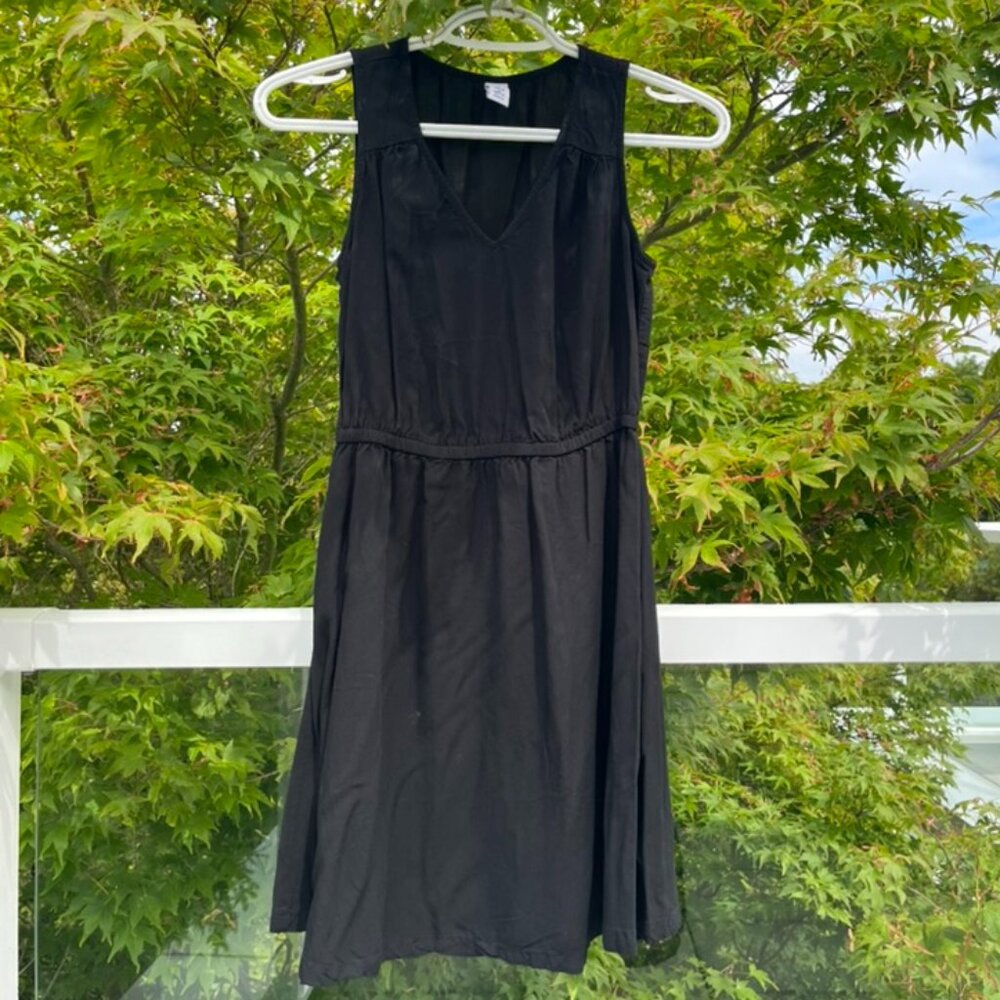 sleeveless waist-defined little black dress